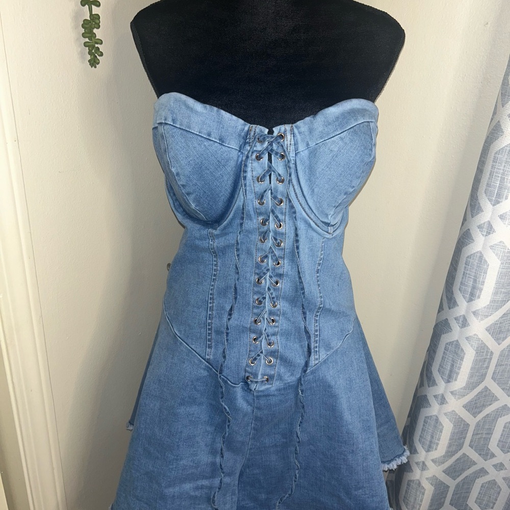 Fashion Nova Kora Denim Romper - Light Wash